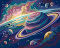 Thumbnail for Saturnus ja planeetat avaruudessa numeromaalaus.