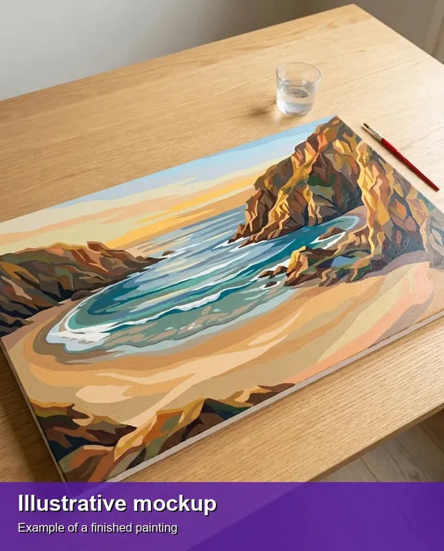 Valmiin numeromaalauksen havainnekuva - Rocky Cove at Sunset 70x40cm