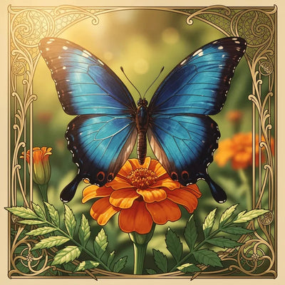 Timanttimaalaus Blue Butterfly and Marigold