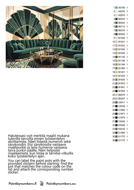Värikartta ja ohjeet - Art Deco Lounge Interior 50x40cm