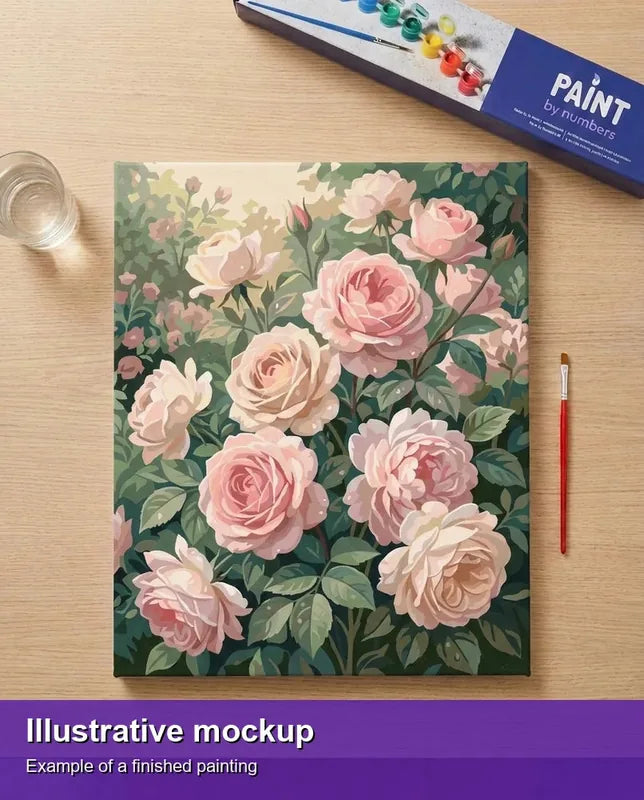 Valmiin numeromaalauksen havainnekuva - Pink Rose Garden 40x50cm