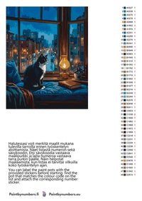 Thumbnail for Paint by numbers color chart - Cat City Window View - väriluettelo ja ohjeet