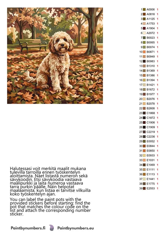 Värikartta ja ohjeet - Dog in Autumn Park 50x50cm