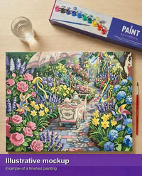 Thumbnail for Valmiin numeromaalauksen havainnekuva - Tea Cart in Flower Garden 50x40cm