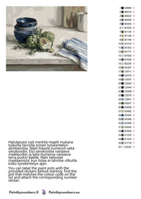 Thumbnail for Paint by numbers color chart - Artichokes and Blue Bowls - väriluettelo ja ohjeet