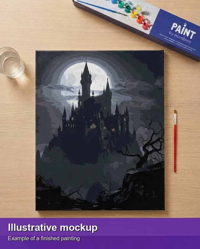 Valmiin numeromaalauksen havainnekuva - Gothic Castle Night 40x50cm