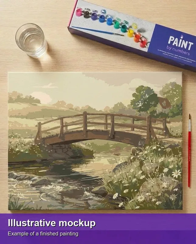 Valmiin numeromaalauksen havainnekuva - Bridge Over Stream 50x40cm
