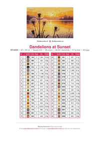 Thumbnail for Dandelions at Sunset timanttimaalauksen värikartta – 38 DMC-väriä