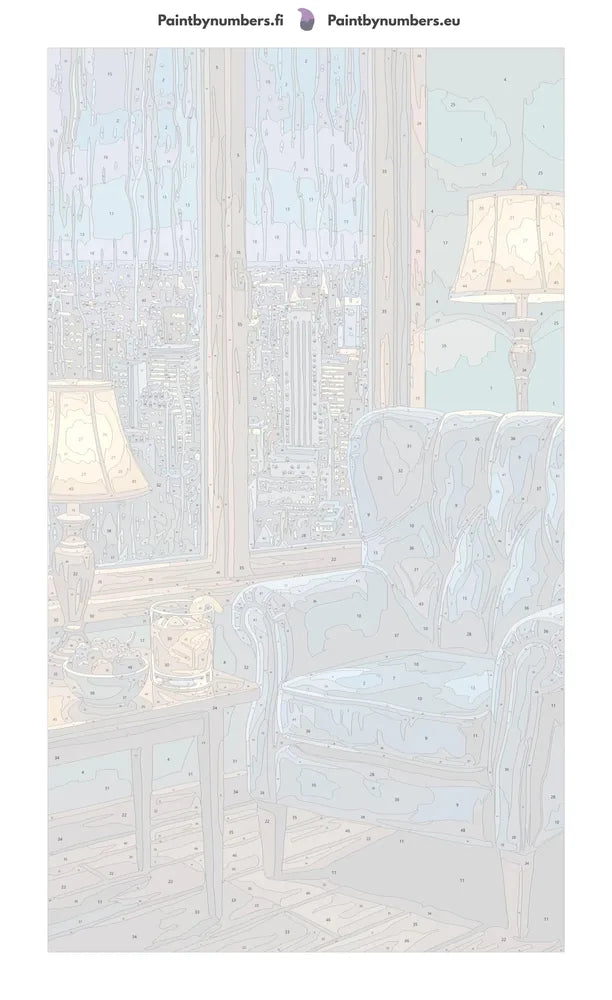 Numeroitu kangas - Blue Armchair City View 40x70cm