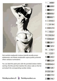 Thumbnail for Paint by numbers color chart - Woman Back Nude Draped - väriluettelo ja ohjeet