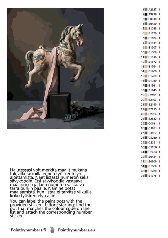 Carousel Horse Statue numeromaalauksen värikartta ja ohjeet