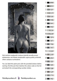 Thumbnail for Paint by numbers color chart - Woman Standing at Mirror - väriluettelo ja ohjeet