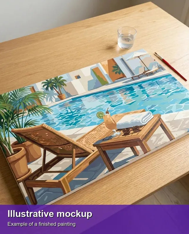 Valmiin numeromaalauksen havainnekuva - Lounge Chair by Pool 70x40cm