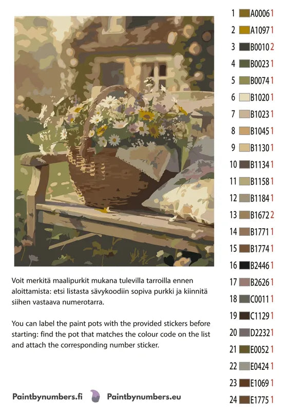 Numeromaalauksen väriluettelo - puutarha