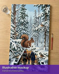 Thumbnail for Valmiin numeromaalauksen havainnekuva - Squirrel and Birds in Winter Forest 40x70cm