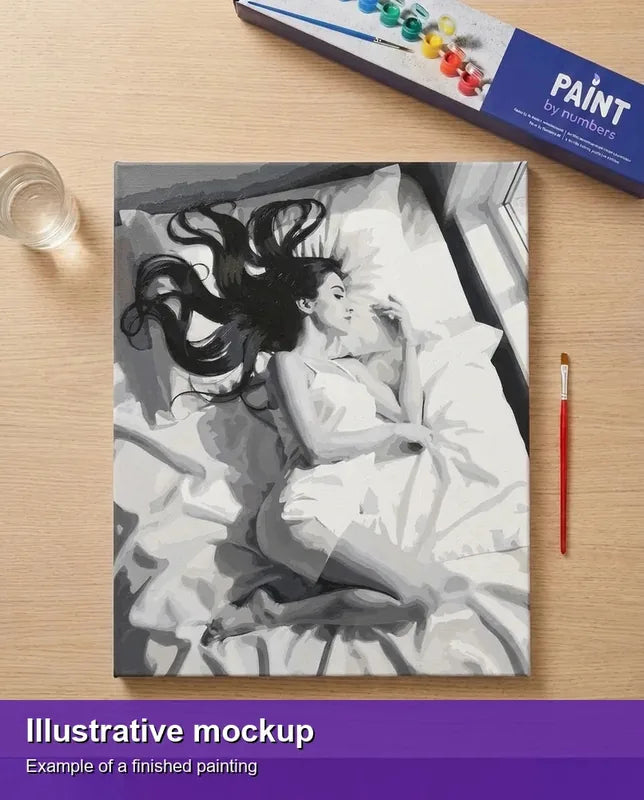 Valmiin numeromaalauksen havainnekuva - Woman Sleeping in Bed 40x50cm