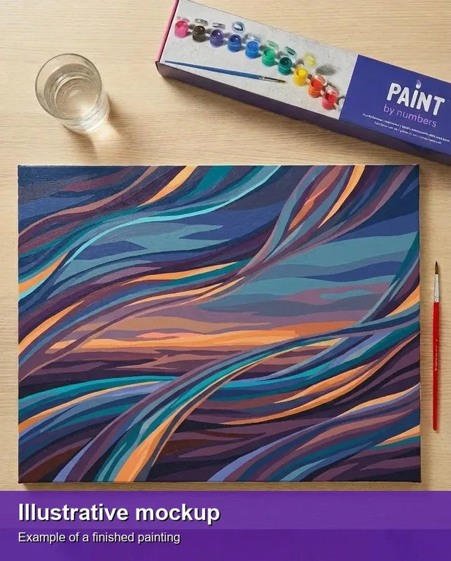 Valmiin numeromaalauksen havainnekuva - Abstract Colorful Waves 50x40cm