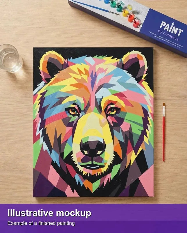 Valmiin numeromaalauksen havainnekuva - Geometric Bear Portrait 40x50cm