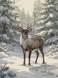 Thumbnail for Poro lumisessa metsässä numeromaalaus - talvinen poro lumisessa ympäristössä.