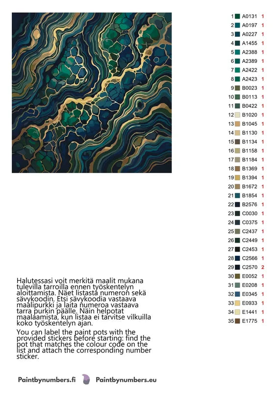 Värikartta ja ohjeet - Green Agate Pattern 50x50cm