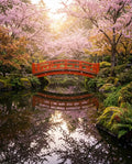 Thumbnail for Timanttimaalaus japanilainen puutarha punaisella sillalla ja kirsikankukilla