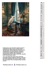 Thumbnail for Paint by numbers color chart - Cockatoo on Books - väriluettelo ja ohjeet