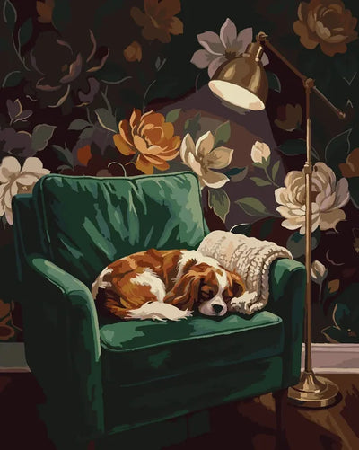 Numeromaalaus Dog Sleeping on Chair
