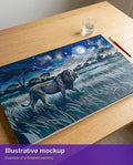 Thumbnail for Valmiin numeromaalauksen havainnekuva - Lion Under Moonlight 70x40cm