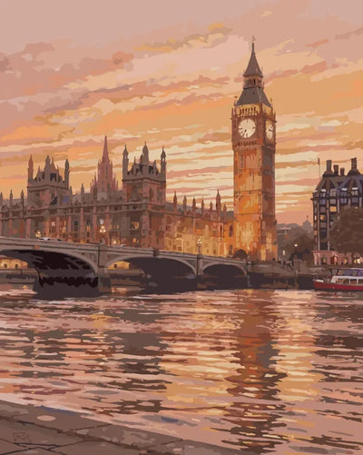 Big Ben numeromaalaus - ikoninen kellotorni Lontoossa auringonlaskussa.