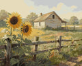 Thumbnail for Auringonkukat ja maalaistalo numeromaalaus - kaunis maaseutumaisema.