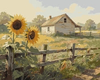 Thumbnail for Auringonkukat ja maalaistalo numeromaalaus - kaunis maaseutumaisema.