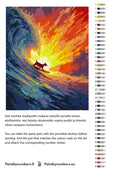 Thumbnail for Paint by numbers color chart - Dog Surfing Ocean Wave - väriluettelo ja ohjeet