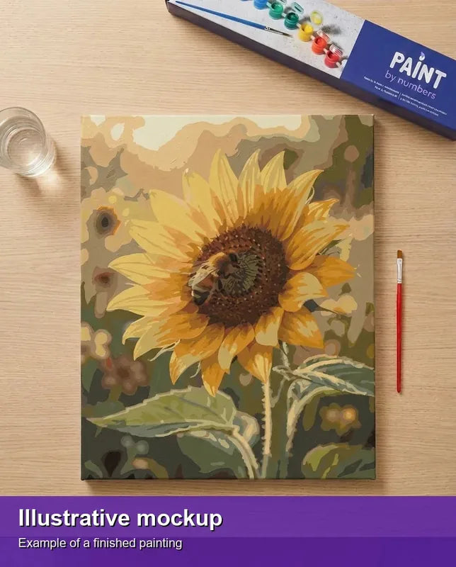 Valmiin numeromaalauksen havainnekuva - Sunflower and Bee 40x50cm