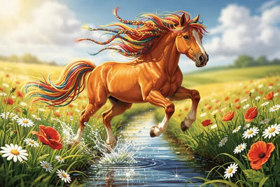 Timanttimaalaus Running Horse in Field