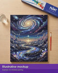 Thumbnail for Valmiin numeromaalauksen havainnekuva - Galaxy Over River Landscape 40x50cm