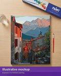 Thumbnail for Valmiin numeromaalauksen havainnekuva - Mountain Village Sunset 40x50cm