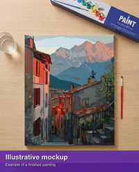 Thumbnail for Valmiin numeromaalauksen havainnekuva - Mountain Village Sunset 40x50cm