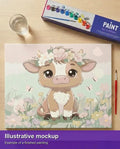 Thumbnail for Valmiin numeromaalauksen havainnekuva - Cute Cow with Flowers 50x40cm
