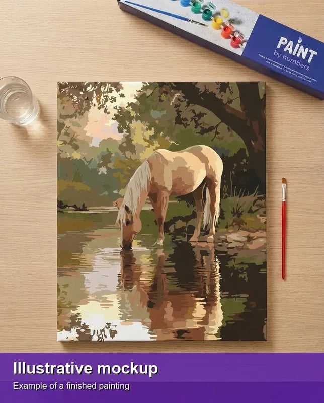 Valmiin numeromaalauksen havainnekuva - Reflection Horse 40x50cm