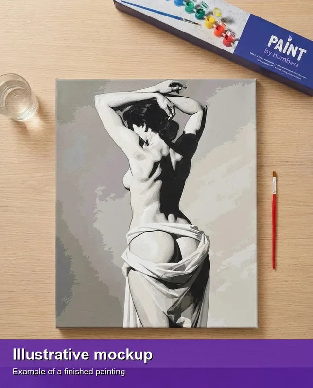 Valmiin numeromaalauksen havainnekuva - Woman Back Nude Draped 40x50cm