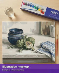 Thumbnail for Valmiin numeromaalauksen havainnekuva - Artichokes and Blue Bowls 50x40cm