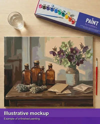 Thumbnail for Valmiin numeromaalauksen havainnekuva - Bottles and Flower Arrangement 50x40cm