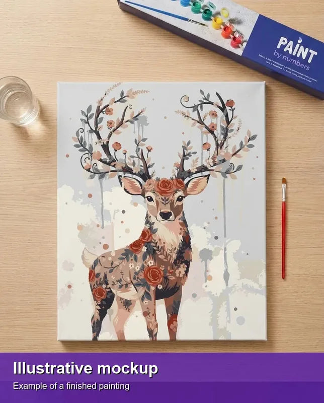 Valmiin numeromaalauksen havainnekuva - Floral Antlered Deer 40x50cm