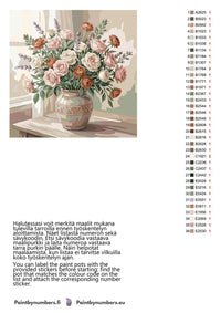 Thumbnail for Paint by numbers color chart - Roses in Ceramic Vase - väriluettelo ja ohjeet