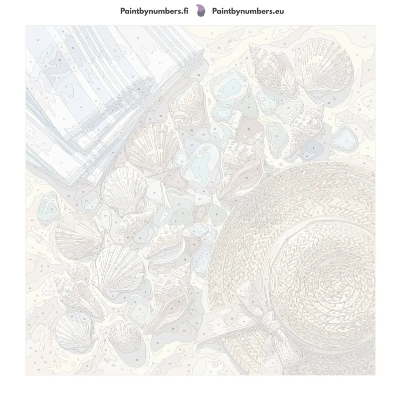 Numeroitu kangas - Seashells and Sun Hat 50x50cm