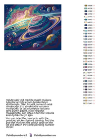 Thumbnail for Paint by numbers color chart - Saturn and Planets - väriluettelo ja ohjeet