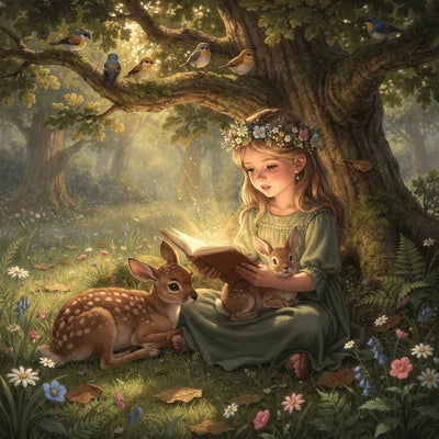 Timanttimaalaus Girl Reading in Forest