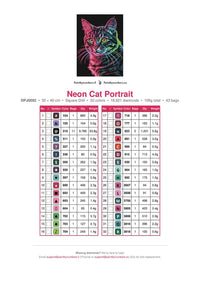Thumbnail for Neon Cat Portrait timanttimaalauksen värikartta – 32 DMC-väriä