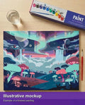 Thumbnail for Valmiin numeromaalauksen havainnekuva - Abstract Landscape Waterfalls Planets 50x40cm