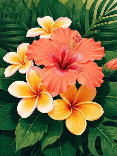 Timanttimaalaus Hibiscus and Plumeria